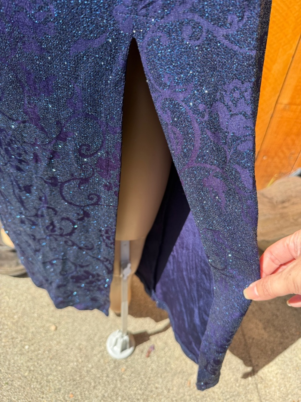 MASQUERADE Dark Blue Floral Sparkles Slit in Back Formal Evening Dress - M - Picture 14 of 17